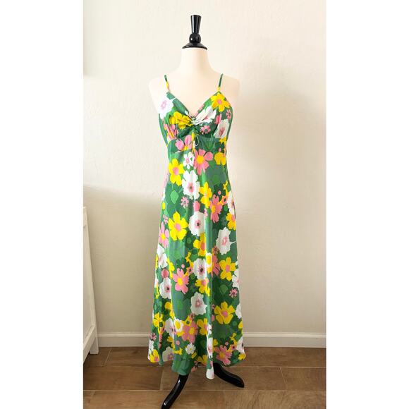 Faithfull the Brand Shayna Midi Dress Size M US 6 La Palma Green Floral Print - Picture 1 of 9